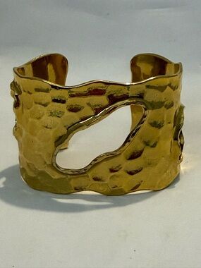 IMAN Hammered Gold Openwork Cuff Bracelet Grecian Global Chic